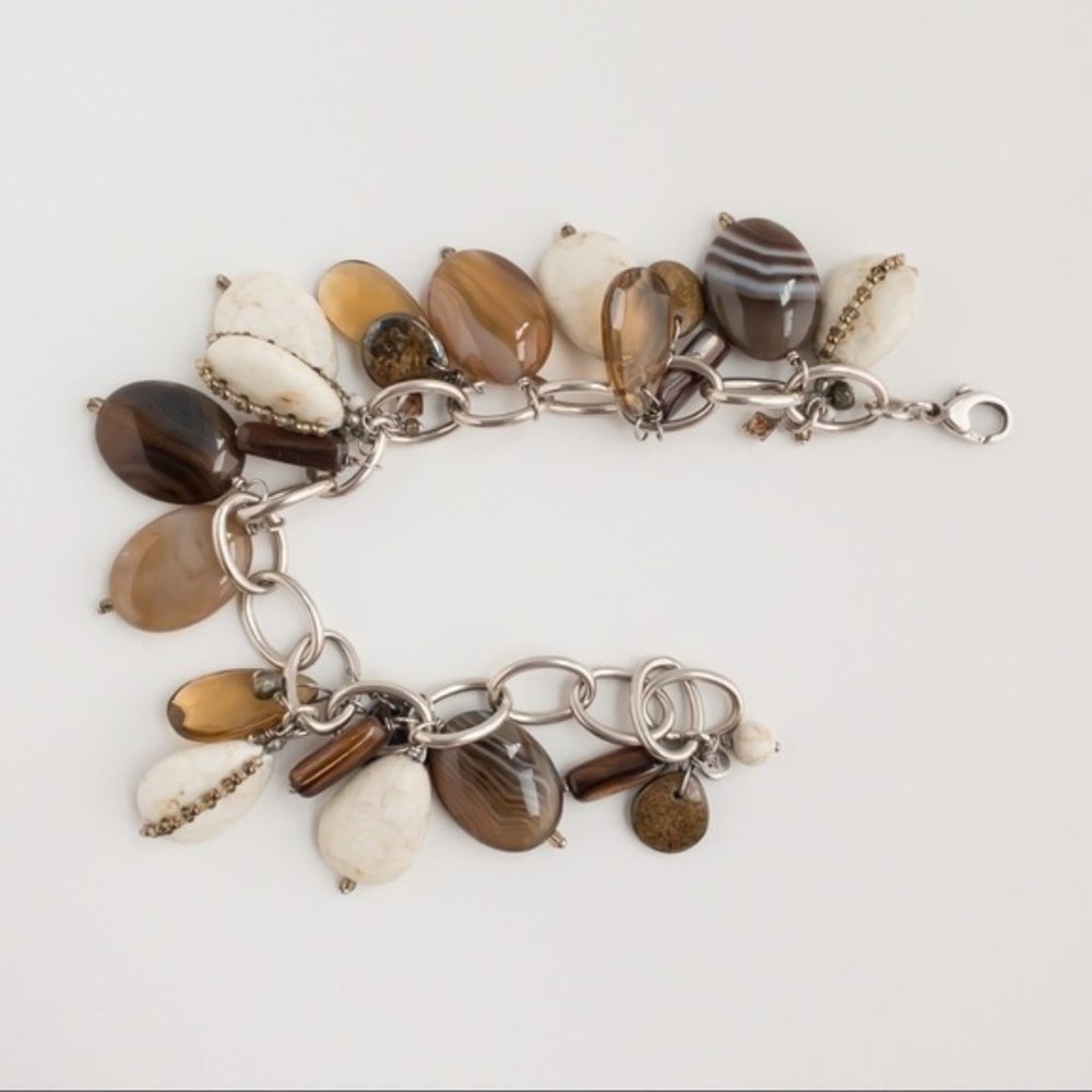 Sterling Silver Charm Bracelet Natural Semi-Precious Stone